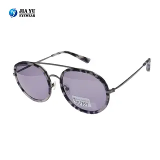 Custom Logo Fashionable Double Bridge Metal Temple Vintage Acetate Sunglasses for men